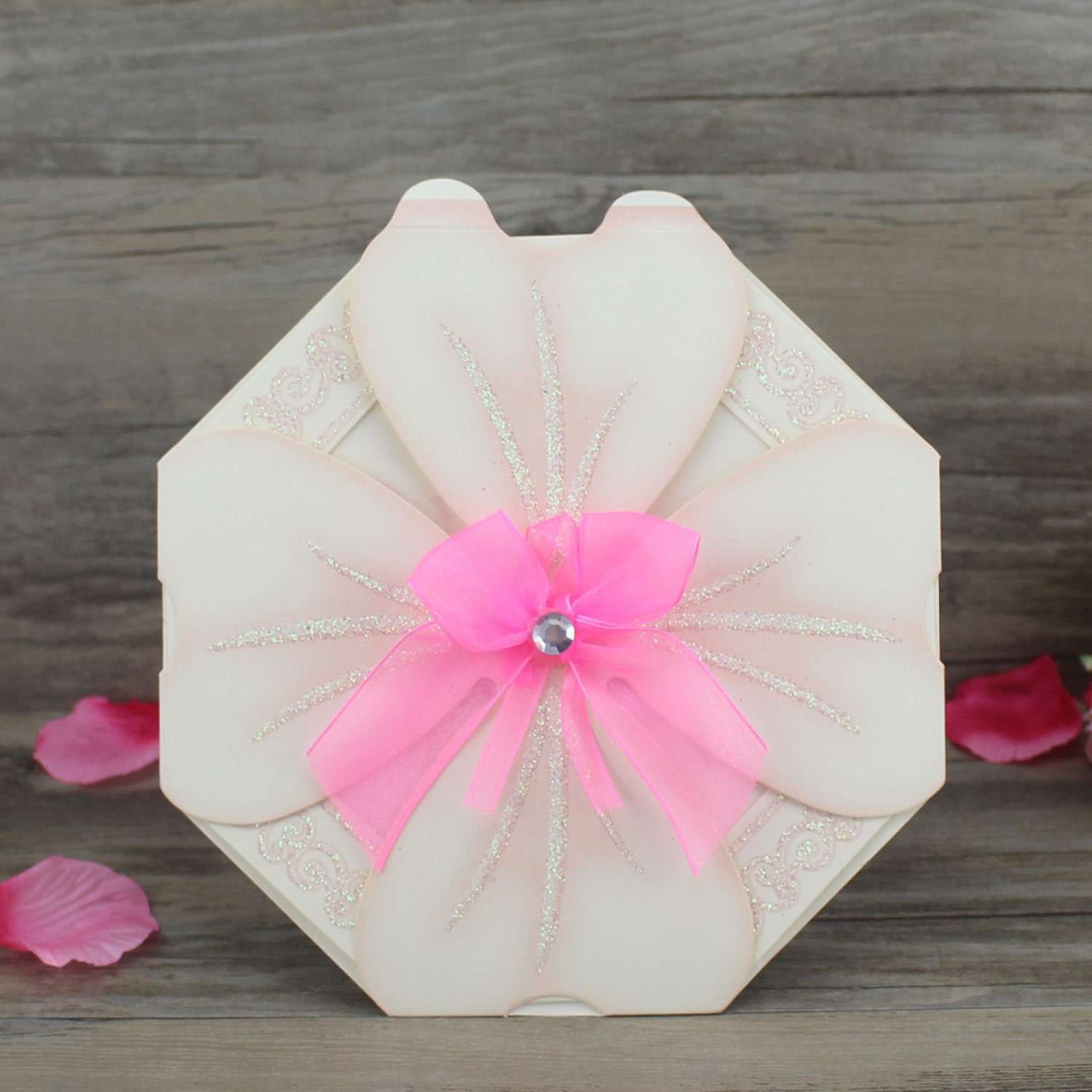 Purple Flower Invitation Card Octagon Shape Handmade Invitation 